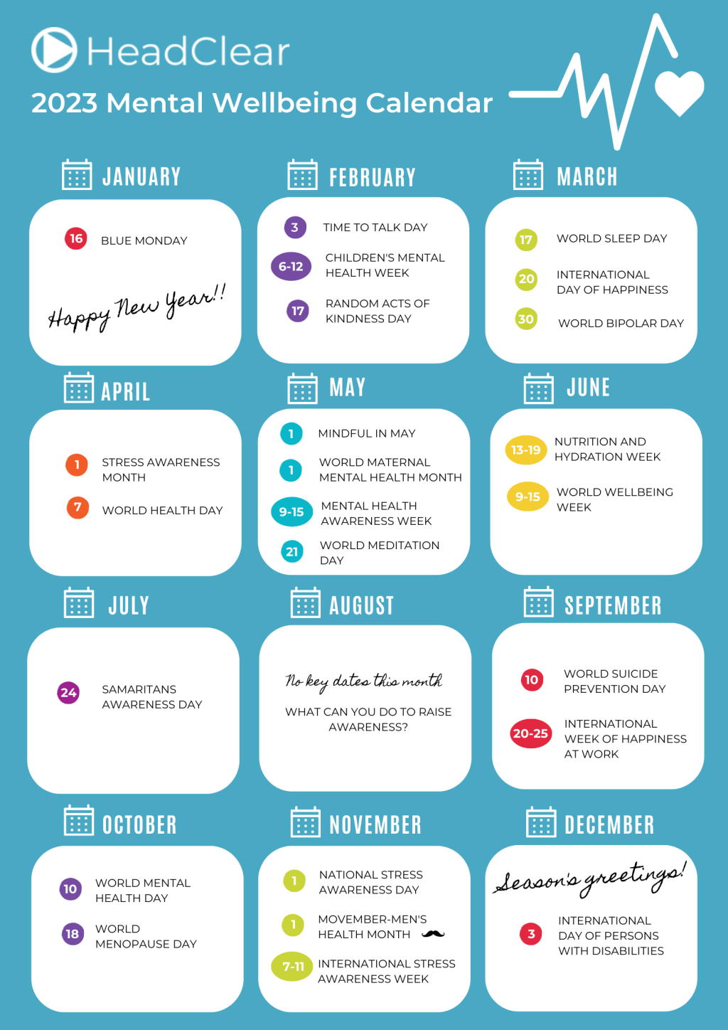 Picture of: HeadClear  Mental Wellbeing Calendar — HeadClear